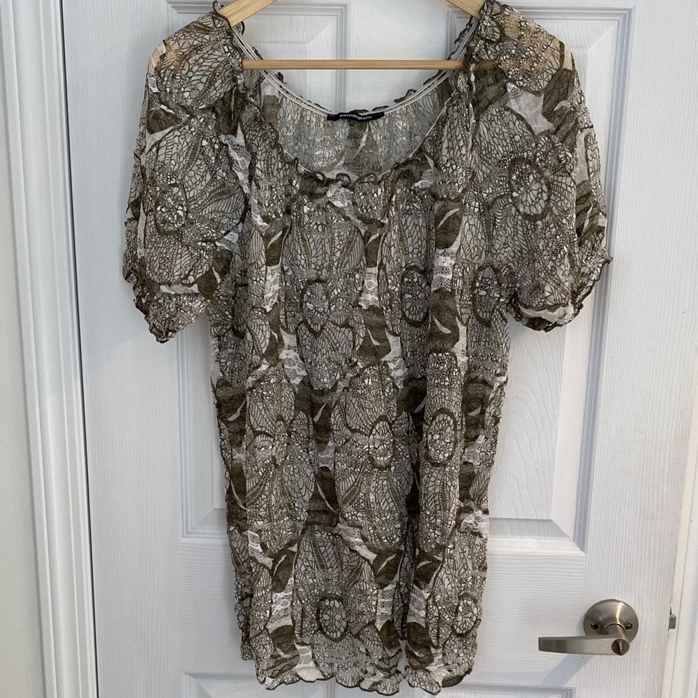 Pennington Elegant See Through Lace Women Top in Olive and Cream plus size X